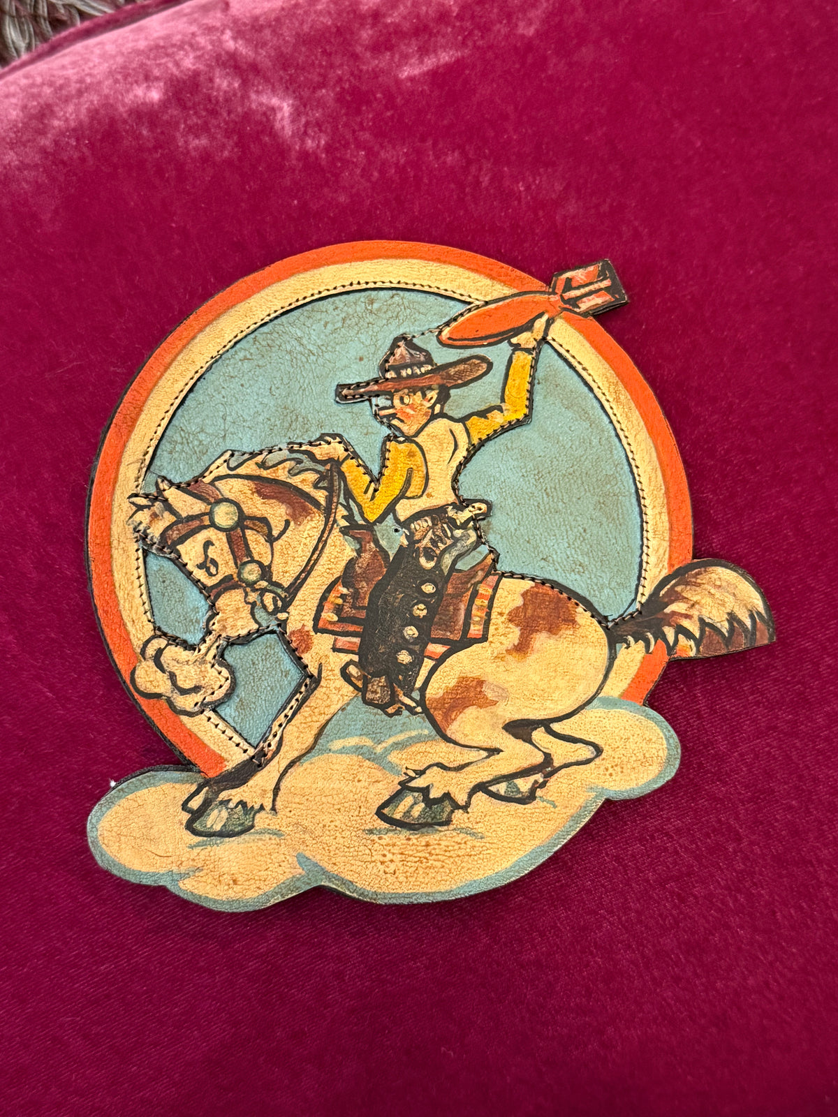 Vintage Handmade Leather Flying Cowboys Patch