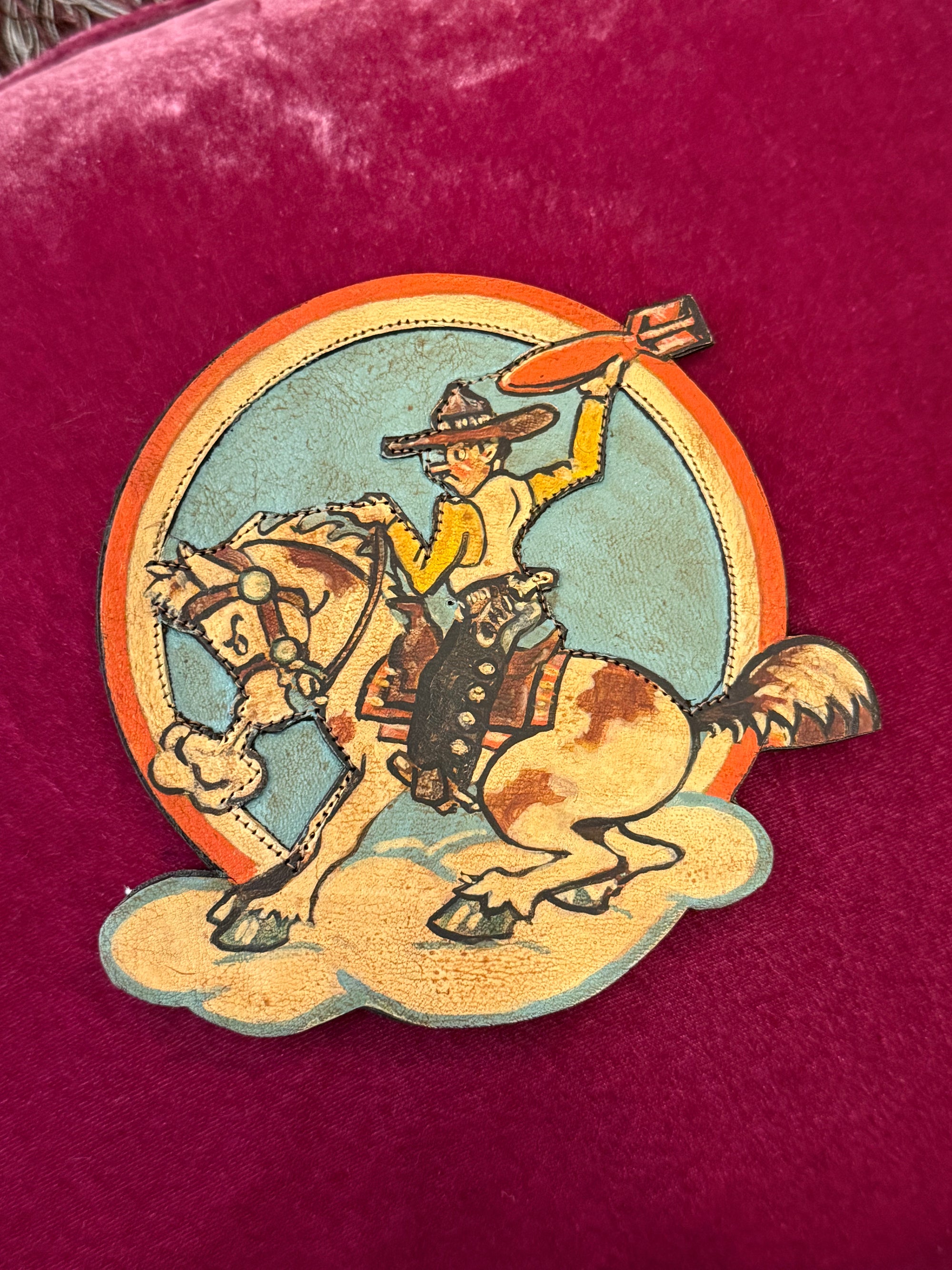 Vintage Handmade Leather Flying Cowboys Patch