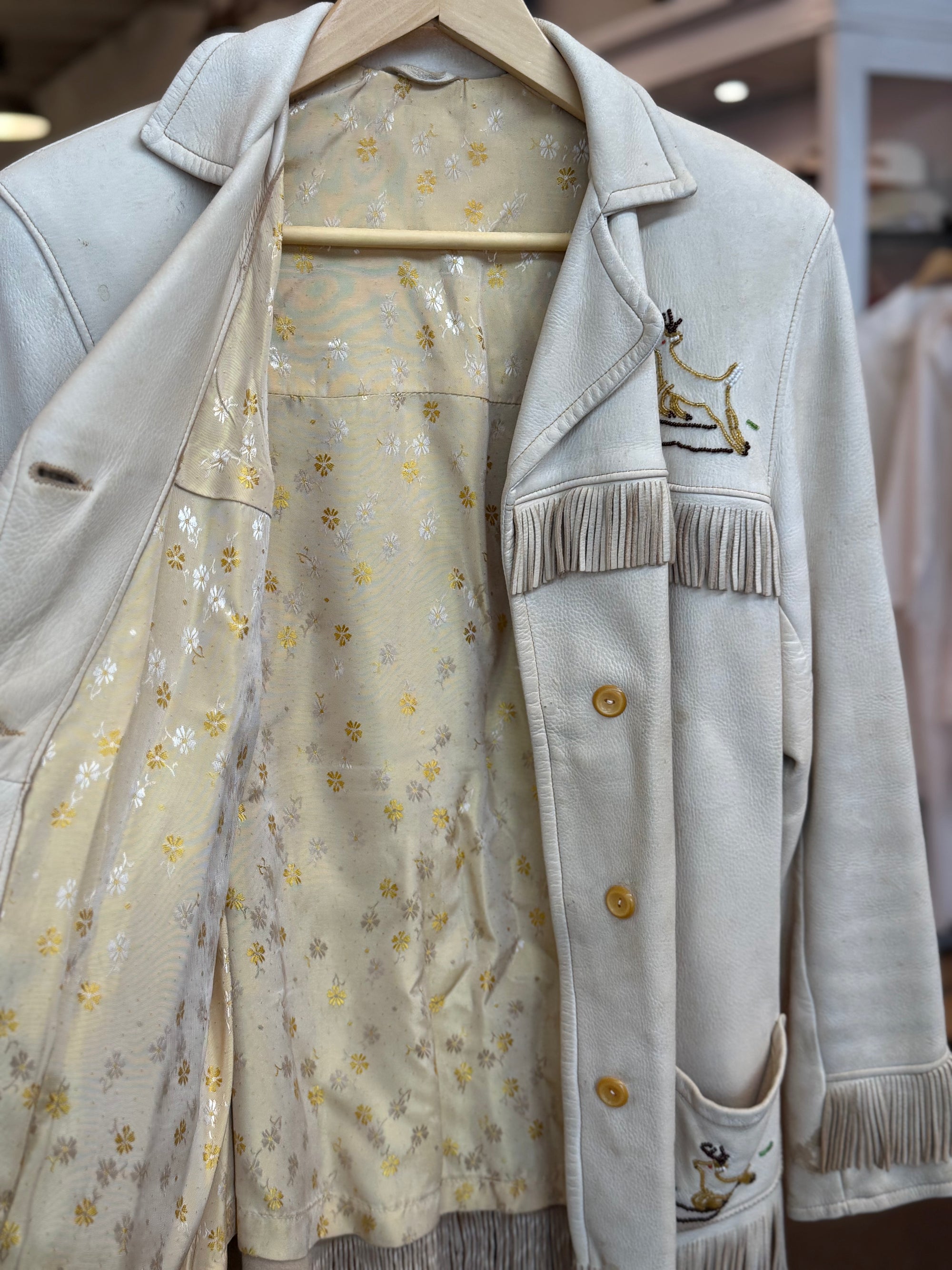 Vintage Beaded Cream Fringe Jacket