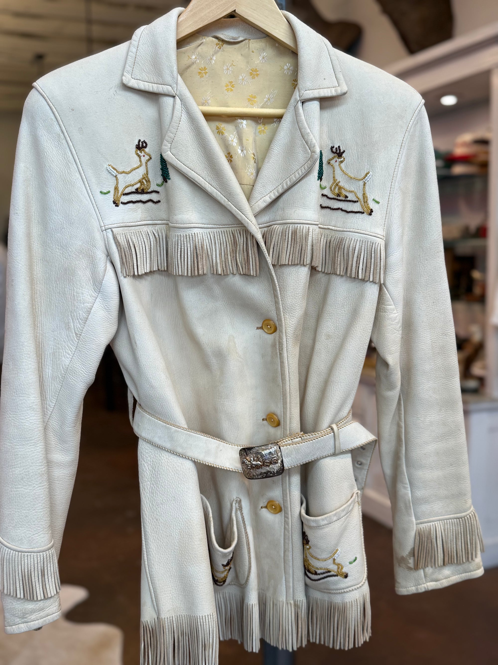 Vintage Beaded Cream Fringe Jacket