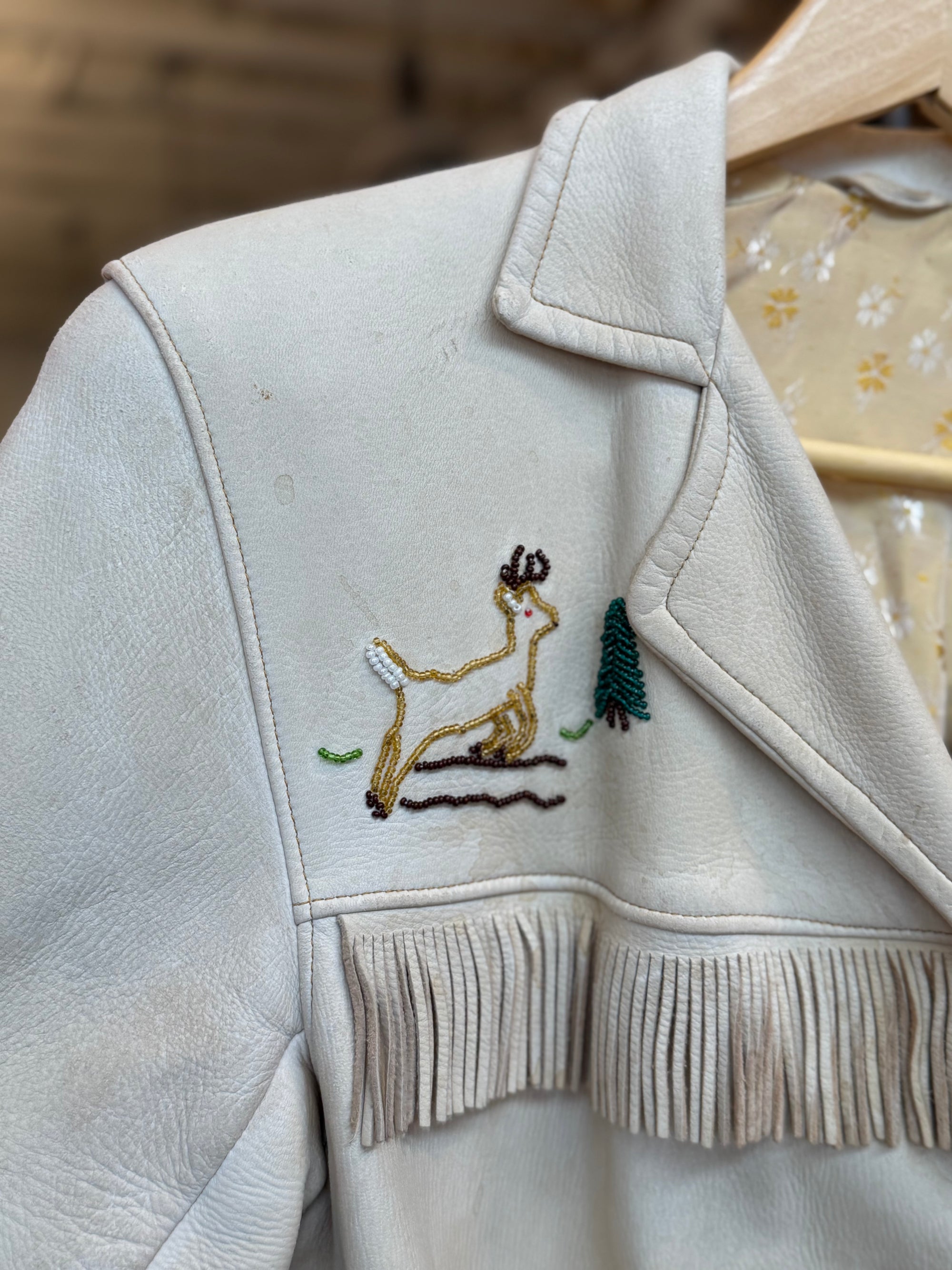 Vintage Beaded Cream Fringe Jacket