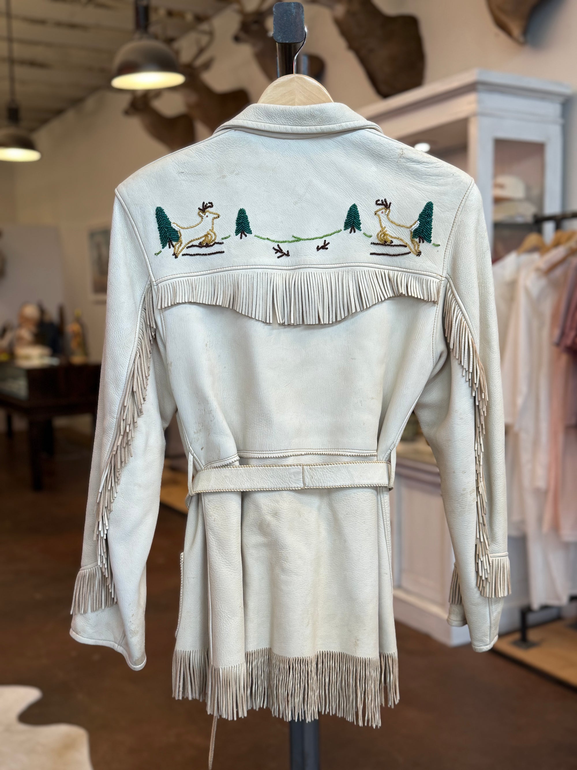 Vintage Beaded Cream Fringe Jacket