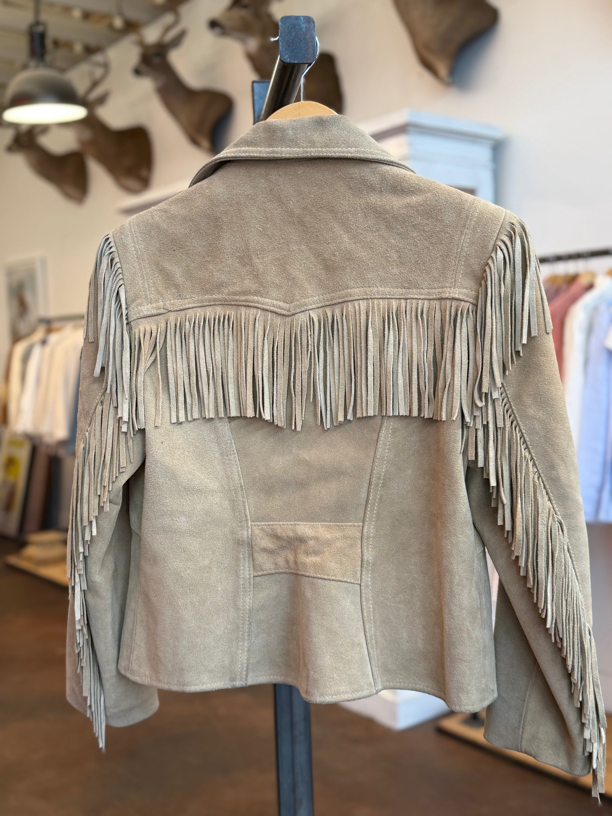 Vintage Suede Zip Up Fringe Jacket