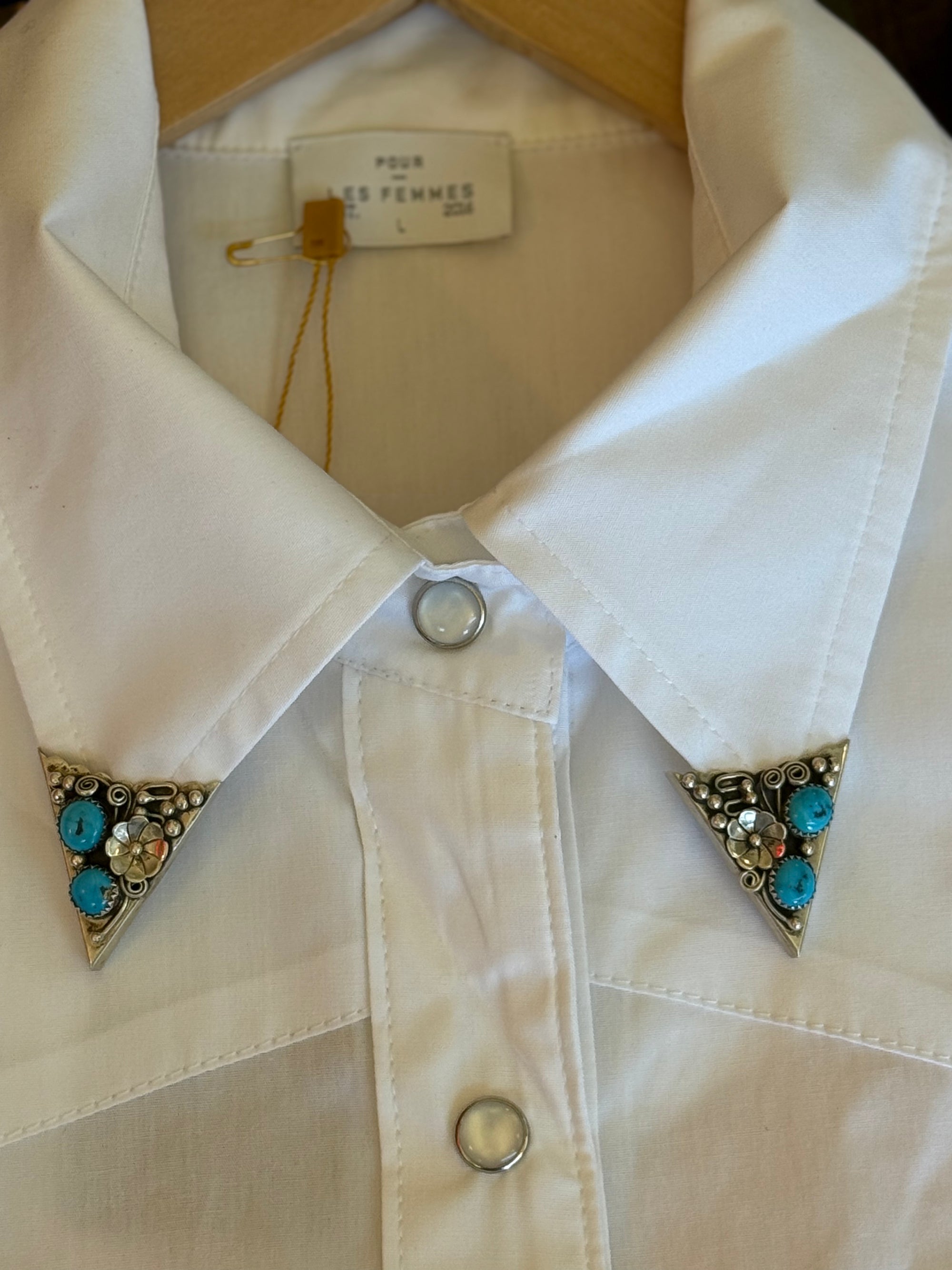 Vintage Sterling Silver Flower and Turquoise Collar Tips