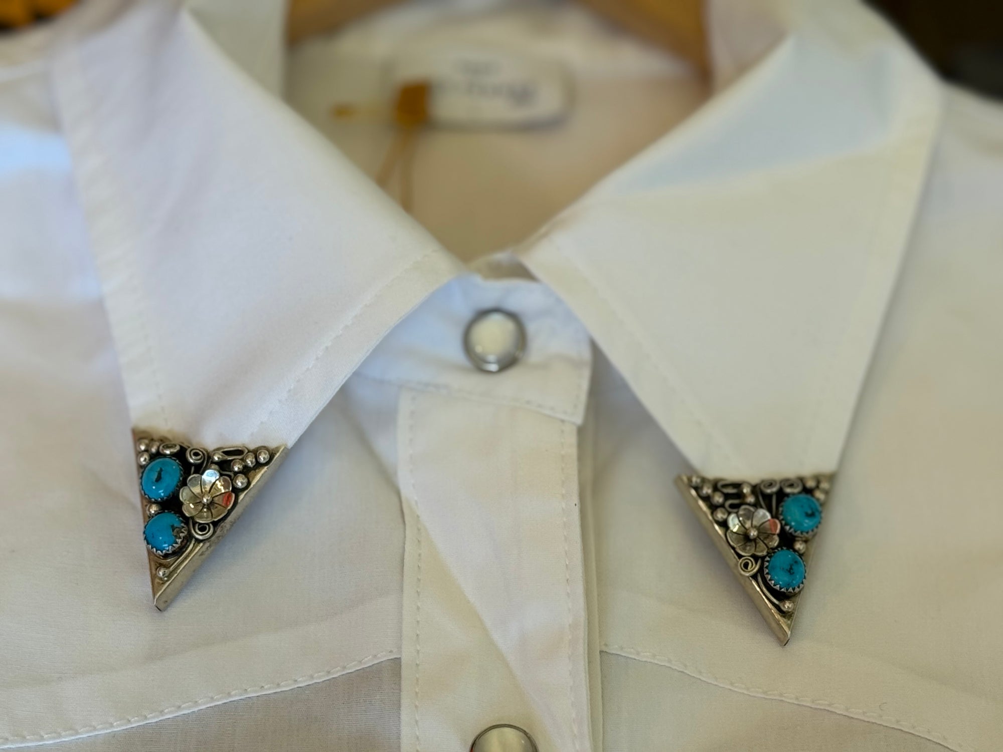 Vintage Sterling Silver Flower and Turquoise Collar Tips