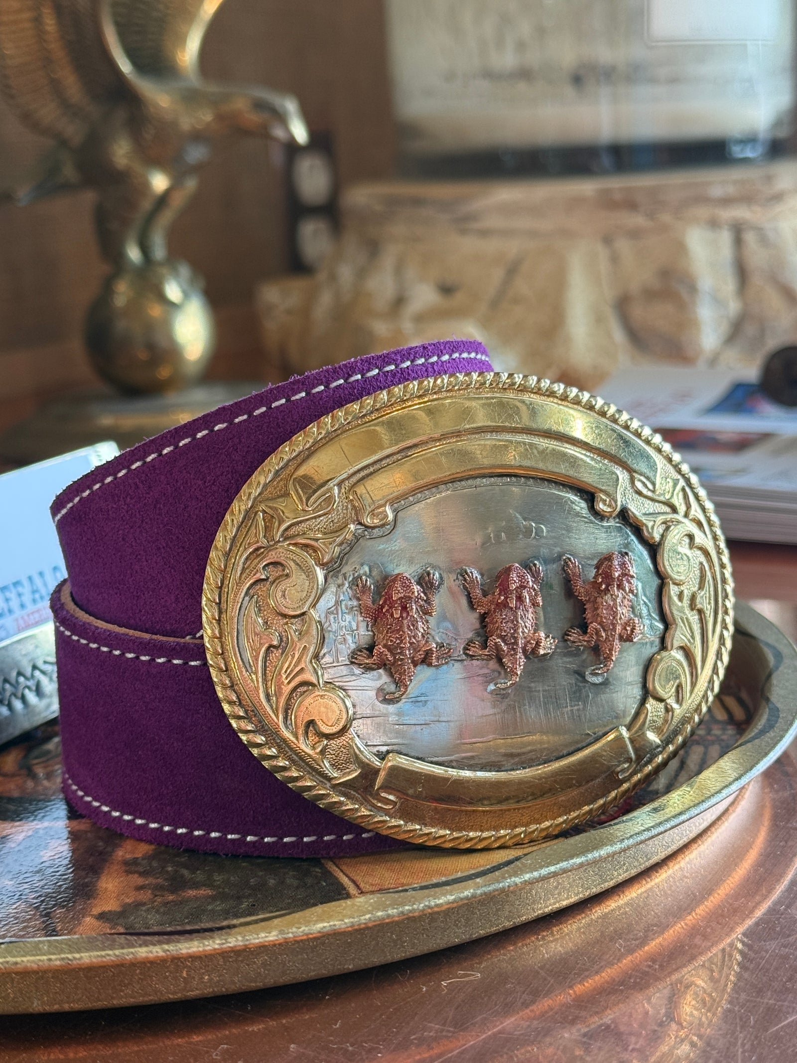 Triple Horned Frog Belt Buckle