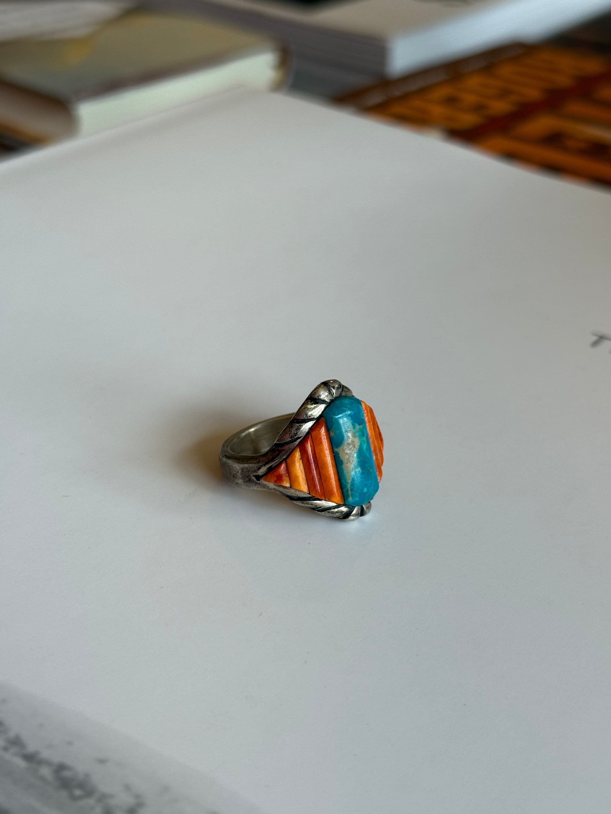 Sterling Coral and Turquoise Vintage Ring