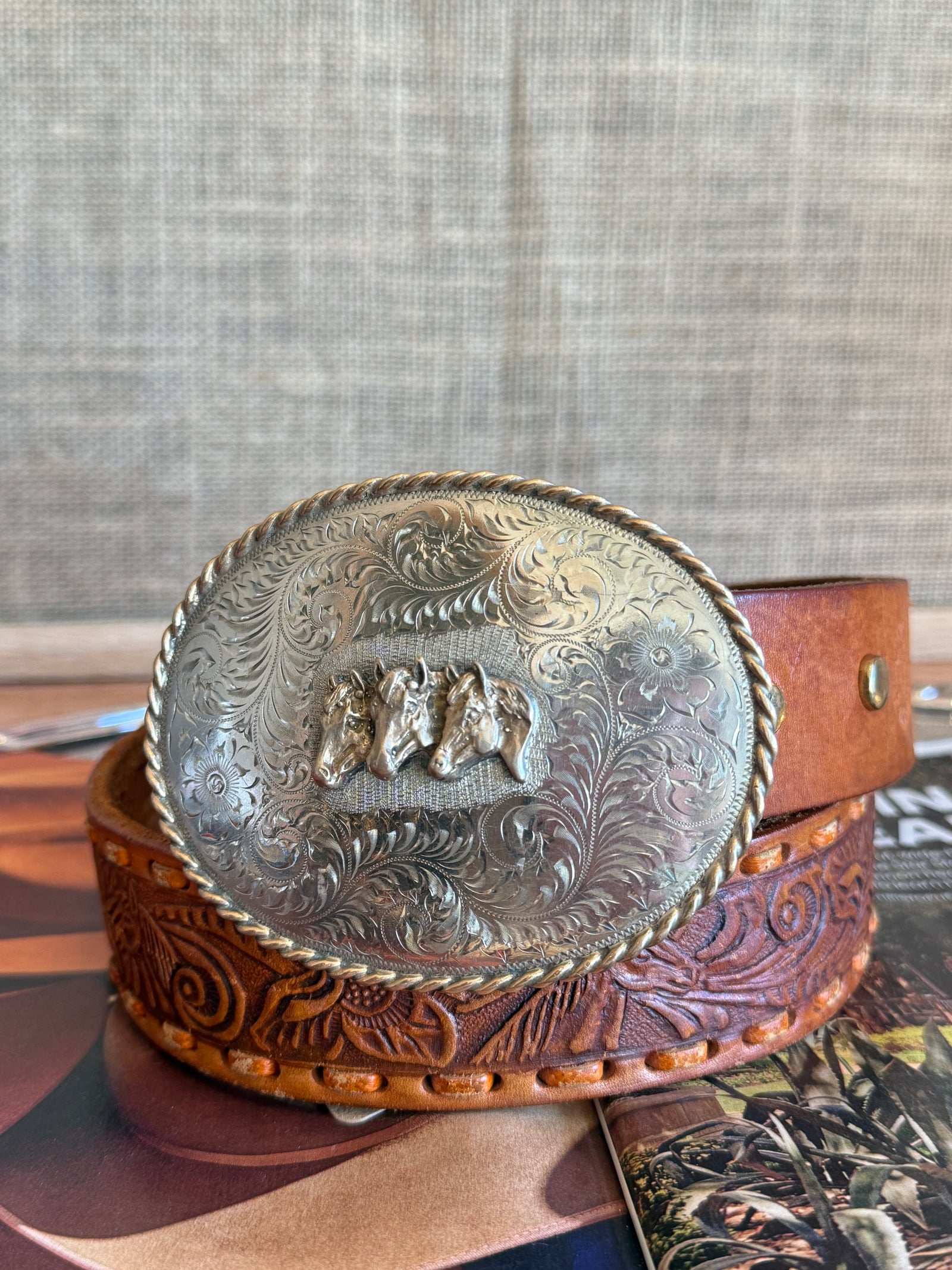Triple Horse Head Belt Buckle