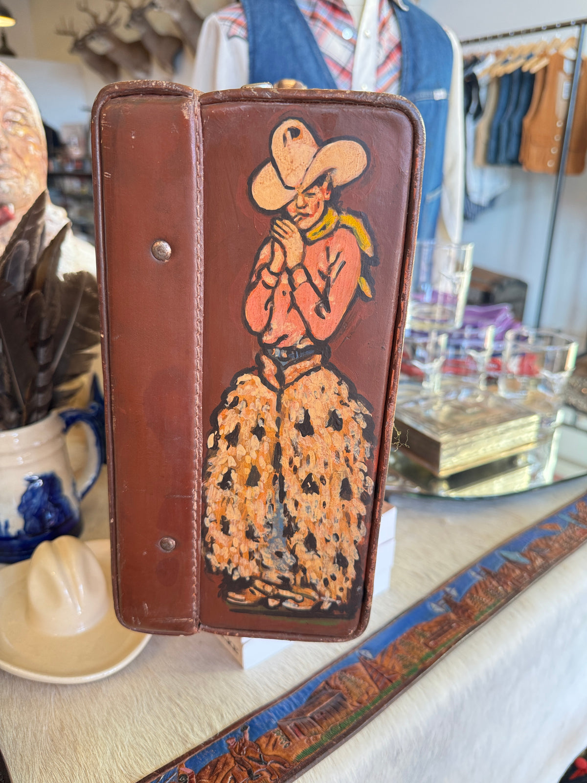 Hand Painted Leather Luggage Piece