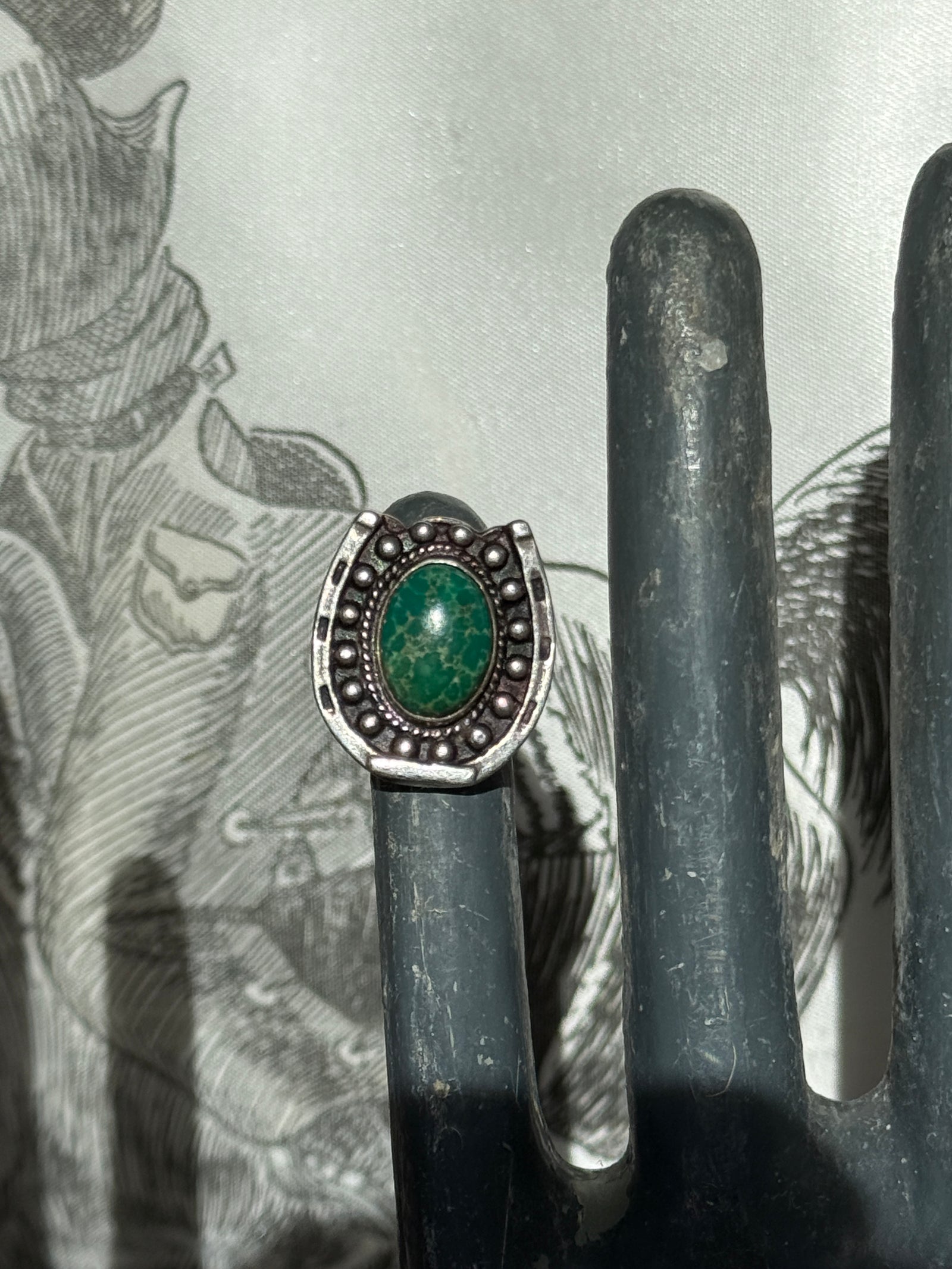 Green Turquoise Horseshoe Ring