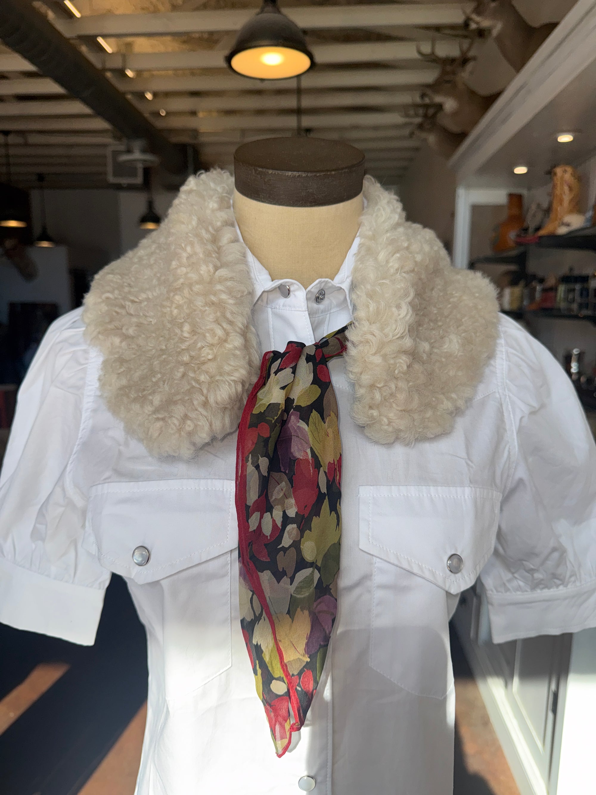 Curly Cream Lamb Collar with Scarf