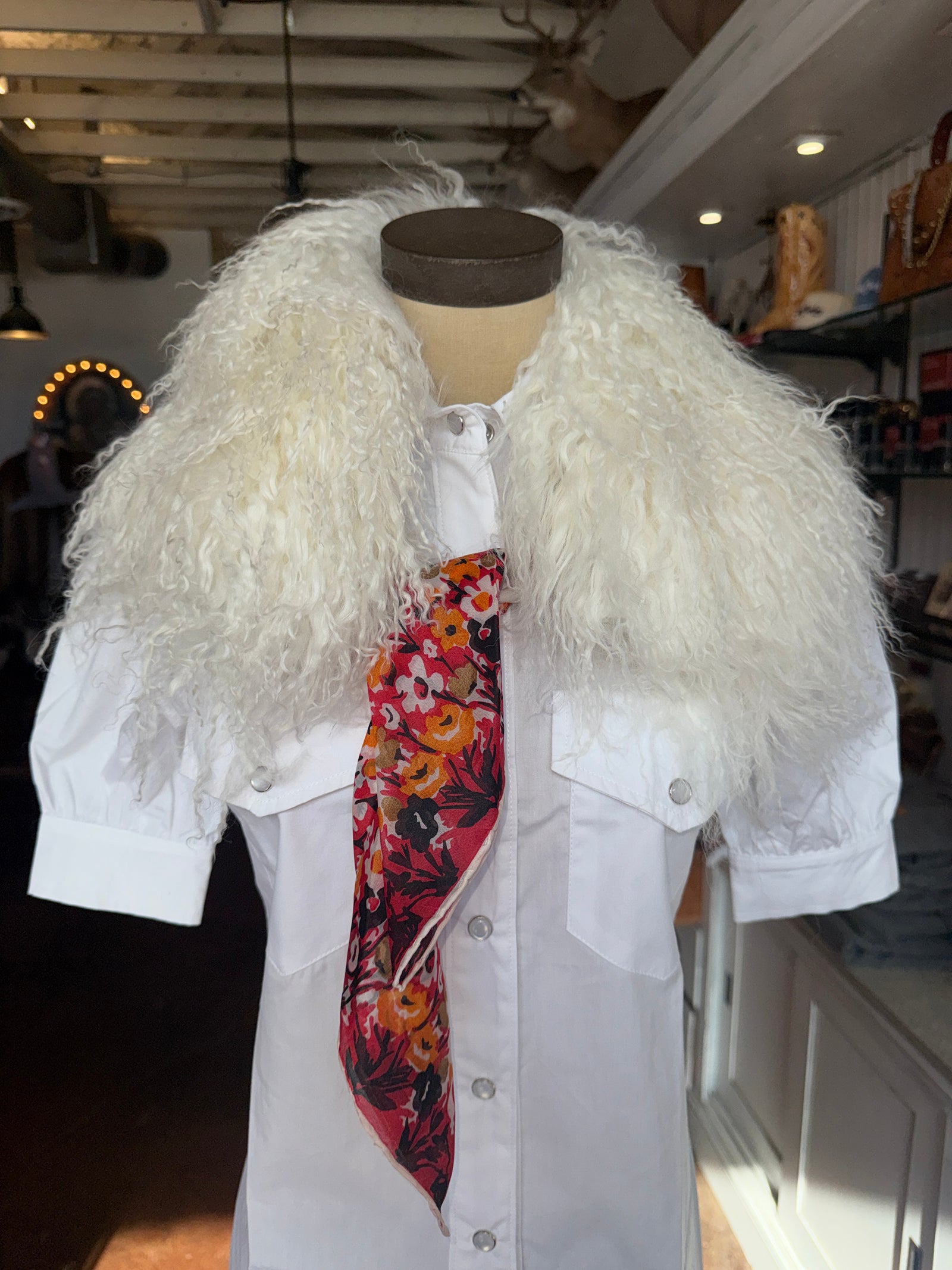 Mongolian Cream Lamb Collar with Scarf