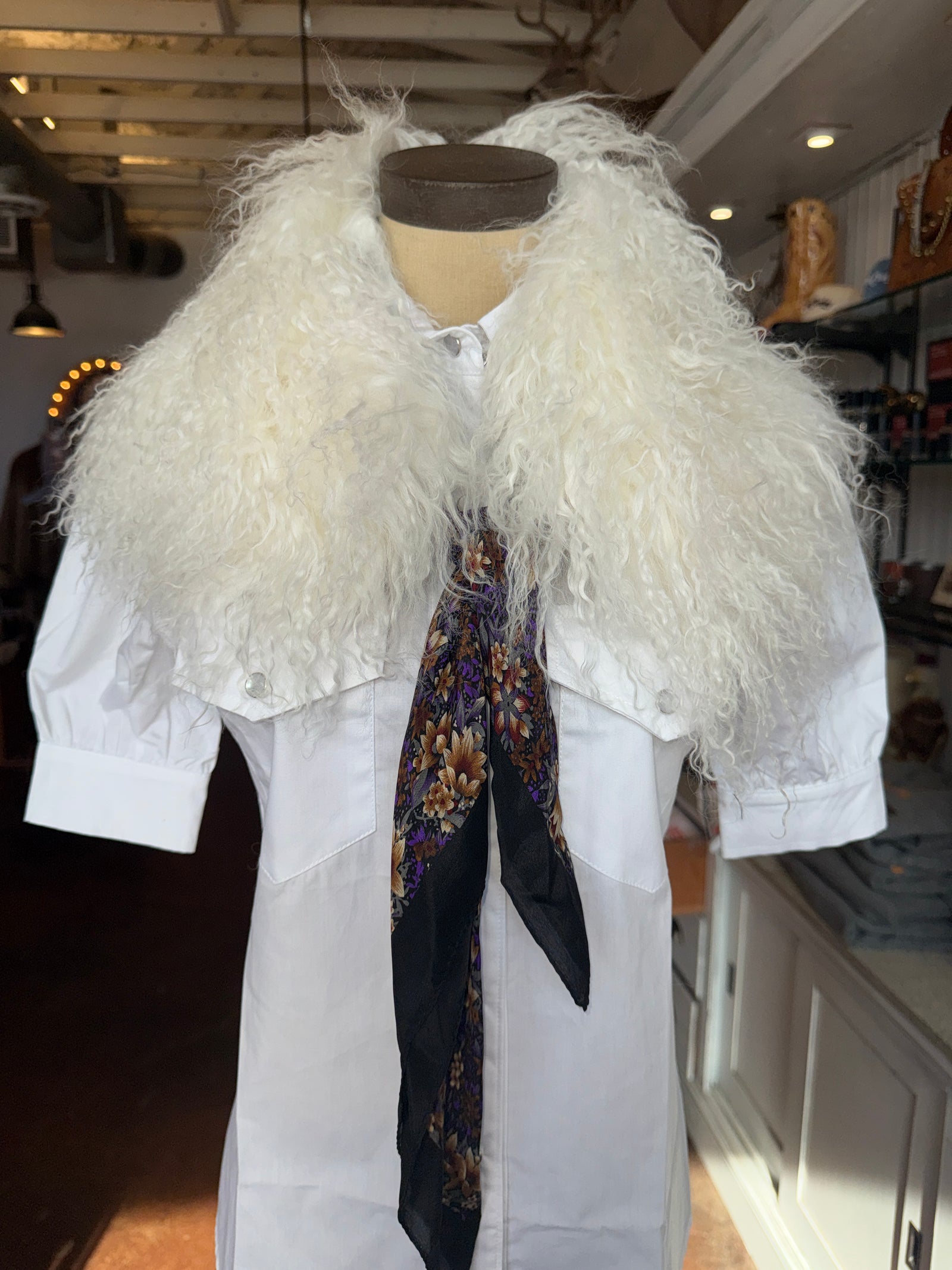 Mongolian Cream Lamb Collar with Scarf