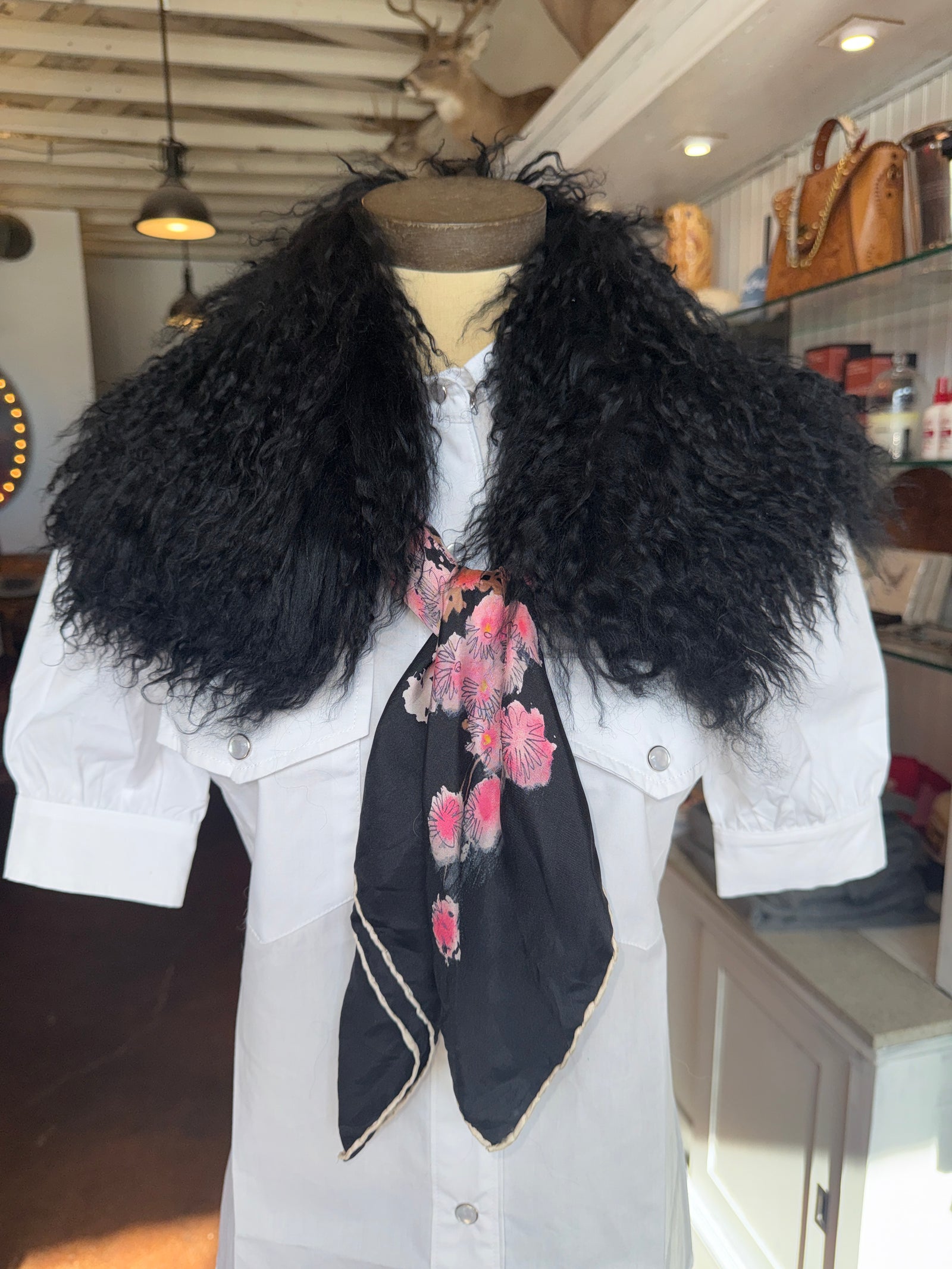 Mongolian Black Lamb Collar with Scarf