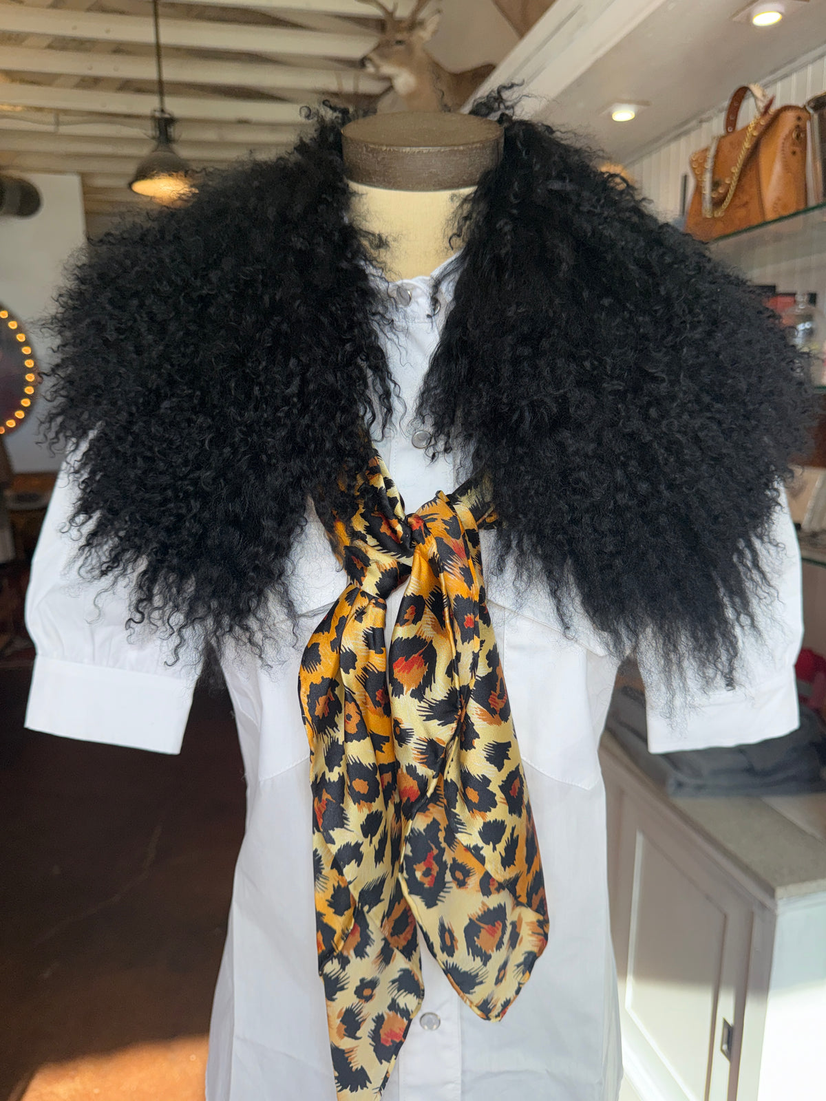 Mongolian Black Lamb Collar with Scarf