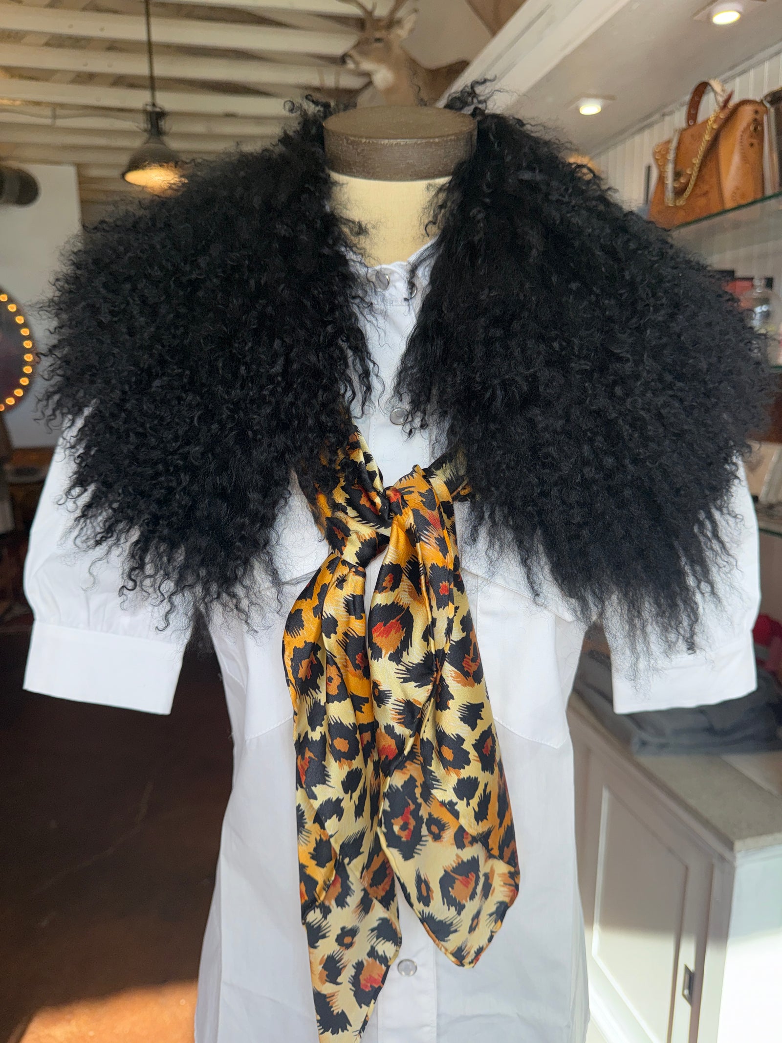 Mongolian Black Lamb Collar with Scarf