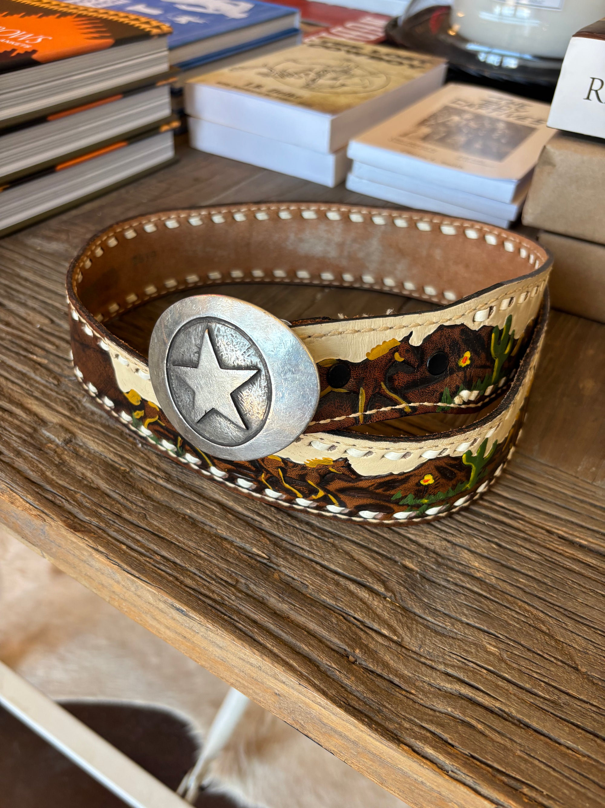 Vintage Hand Tooled Painted Belt Strap