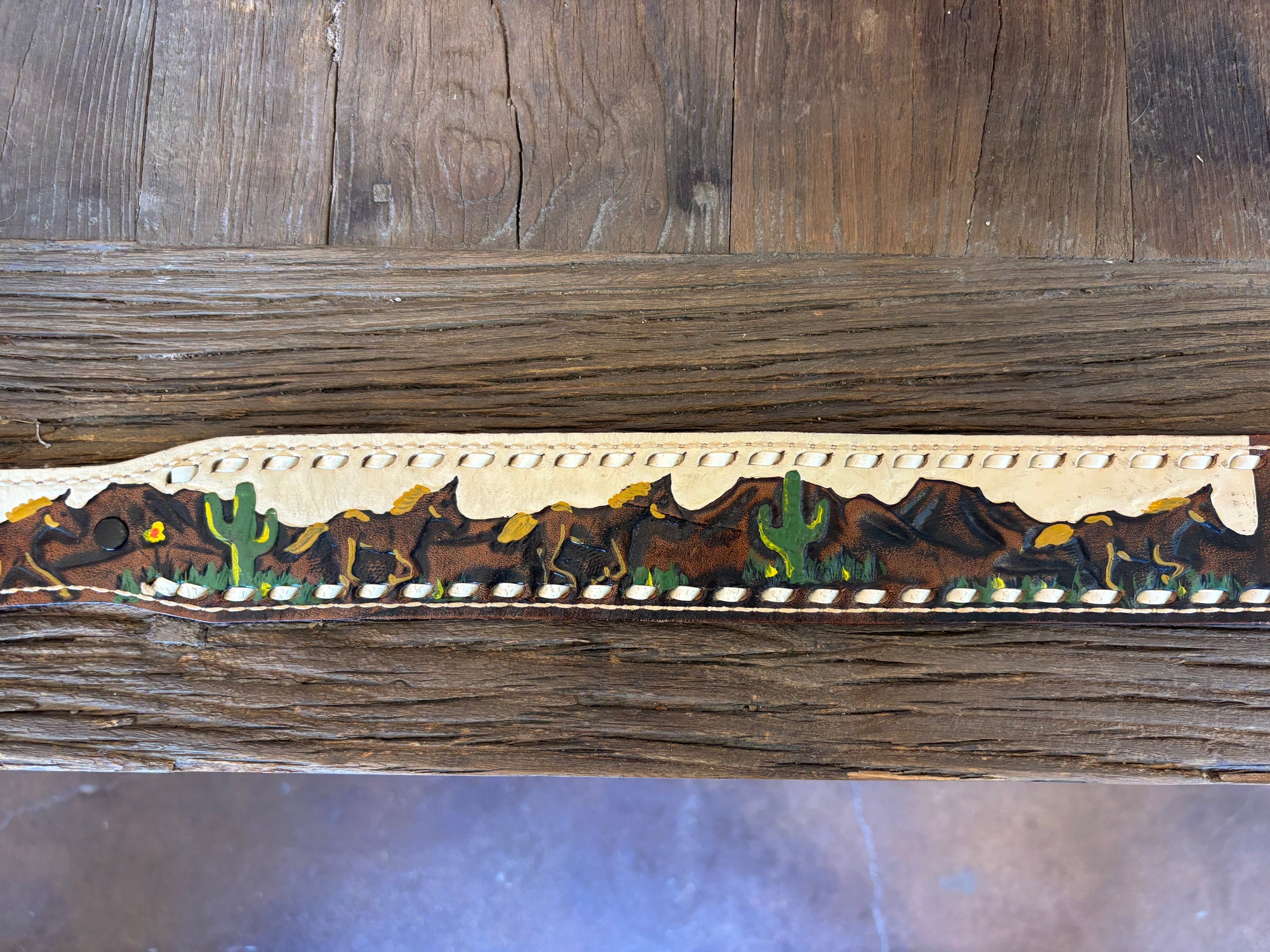 Vintage Hand Tooled Painted Belt Strap