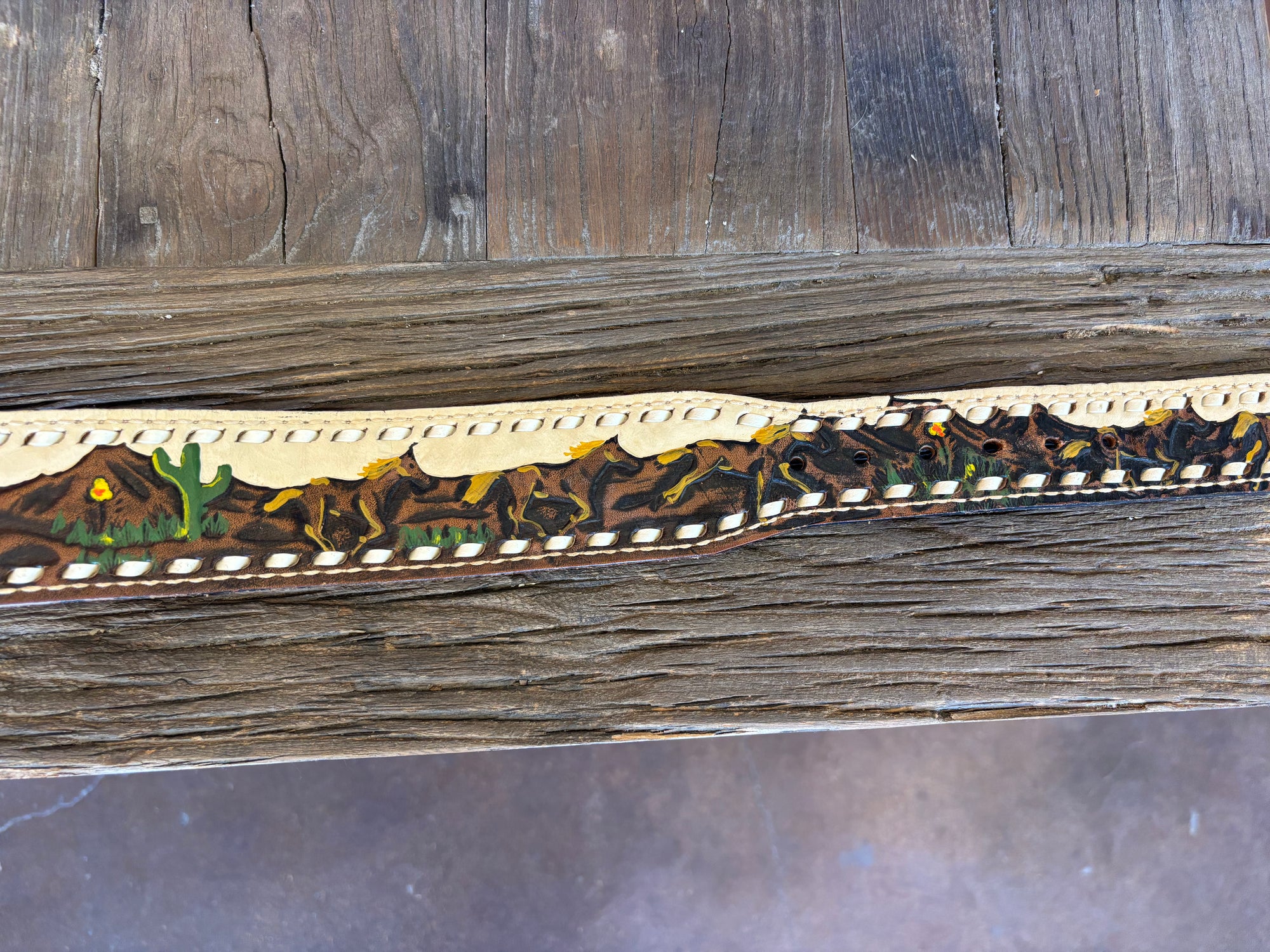 Vintage Hand Tooled Painted Belt Strap