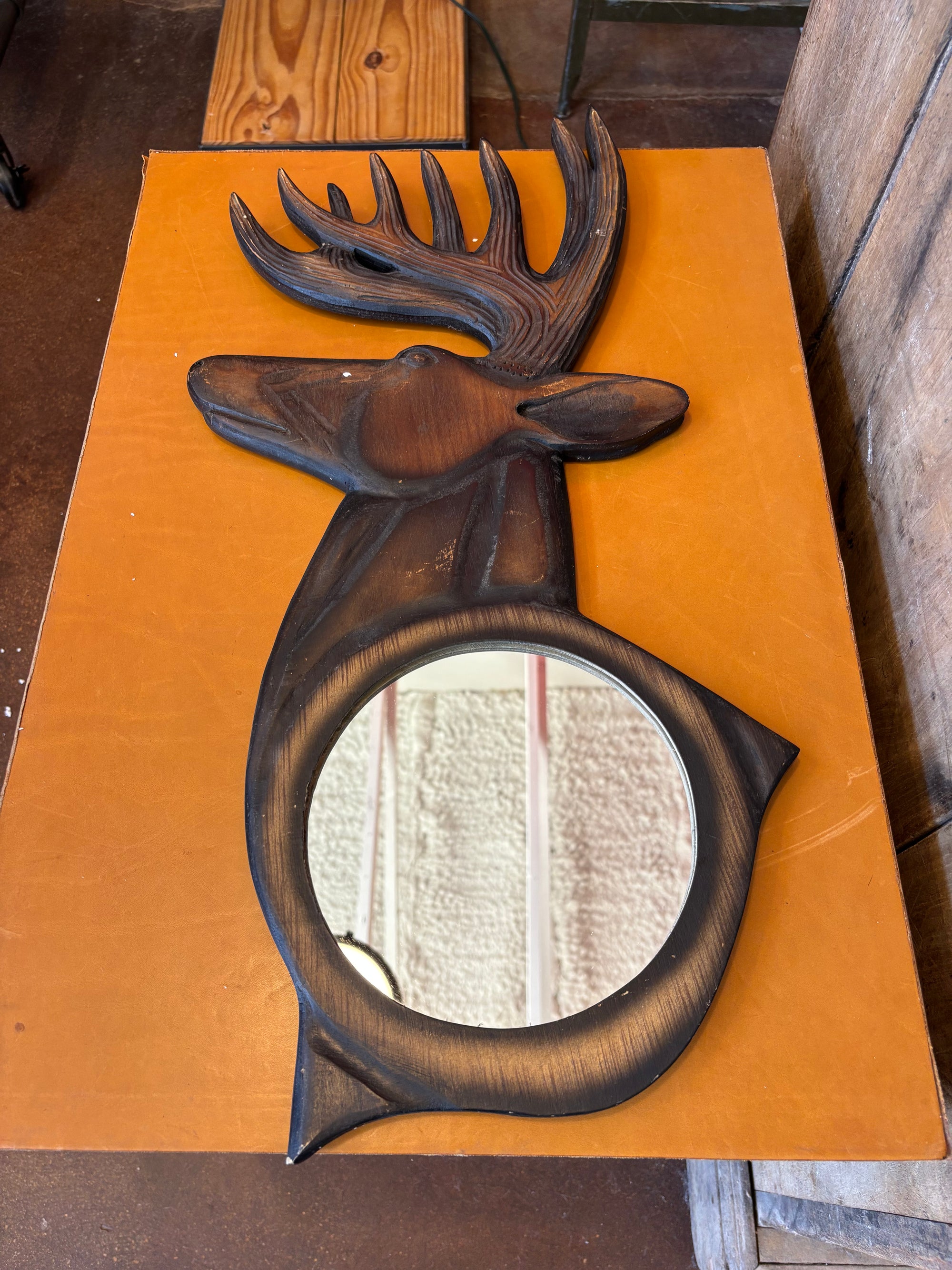 Vintage Carved Wood Buck Mirror