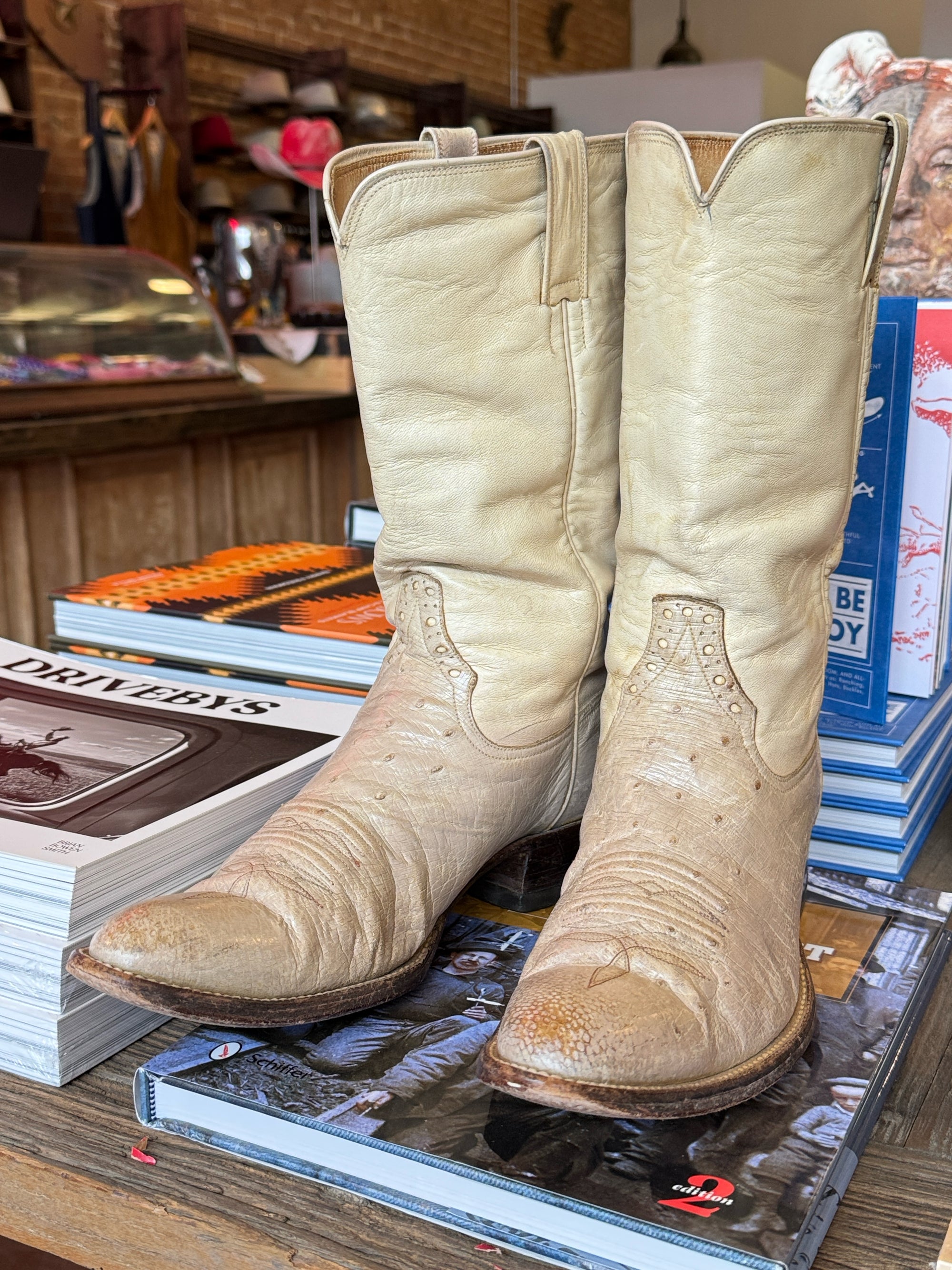 Vintage 80s Cutter Bill Cream Ostrich Boots
