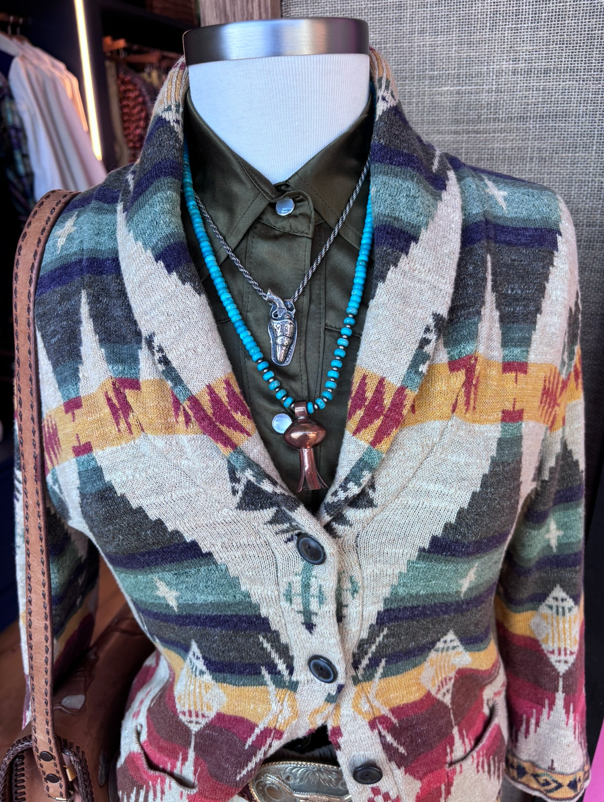 Turquoise &amp; Copper Squash Blossom Necklace