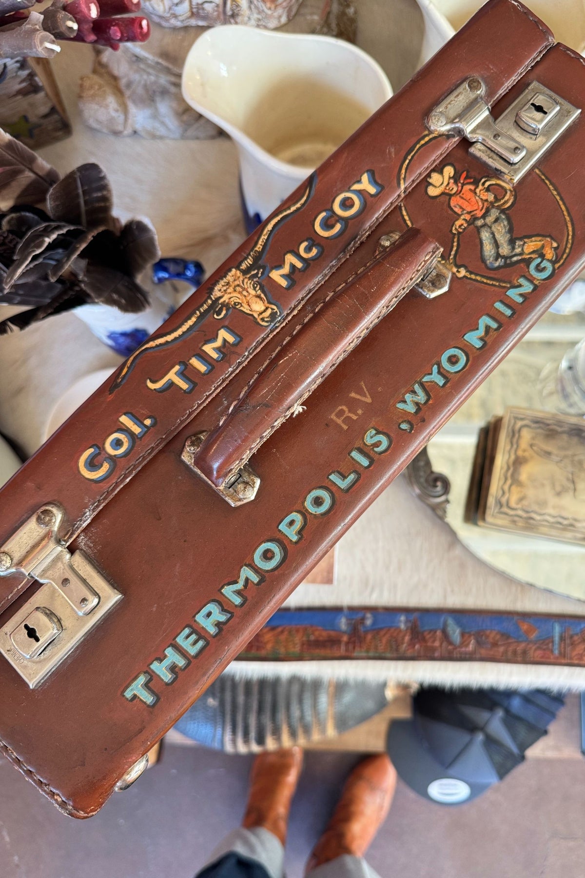 Hand Painted Col. Tim Leather Luggage Piece