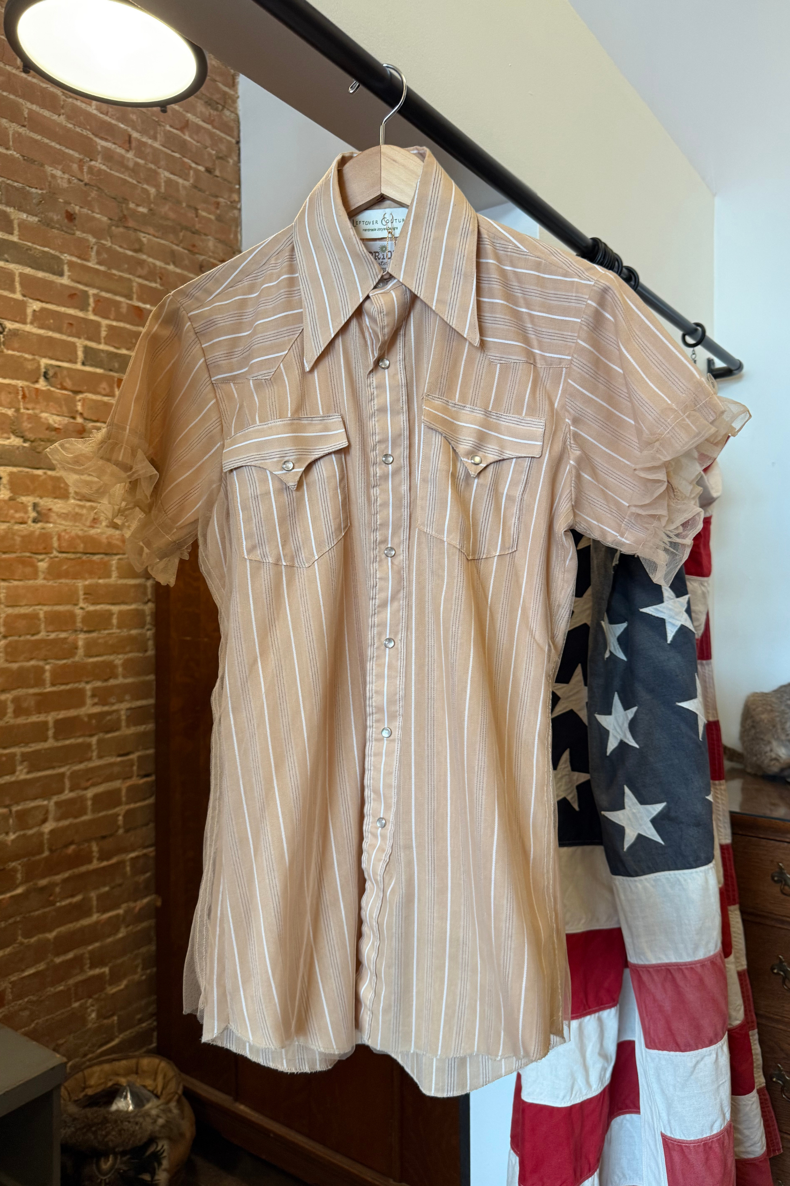 ReWorked Striped Pearl Snap with Mesh Overlay