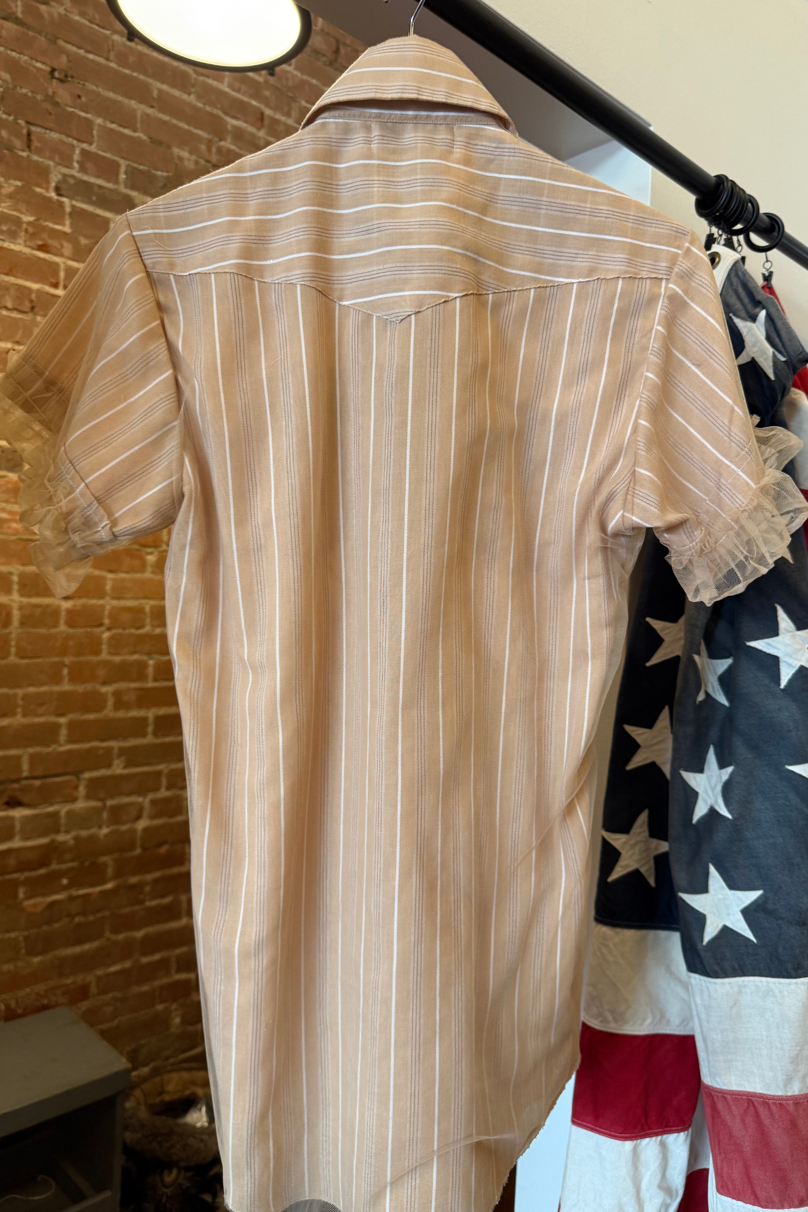 ReWorked Striped Pearl Snap with Mesh Overlay