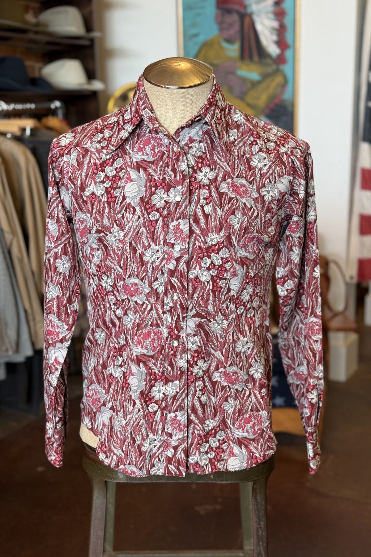 Vintage H Bar C Red Floral Western Shirt