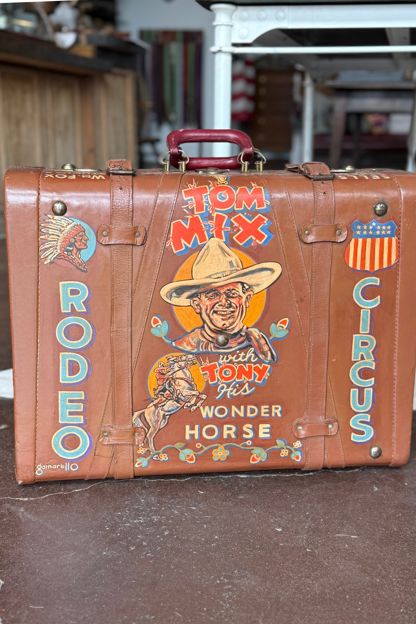 Hand Painted Tom Mix Leather Trunk