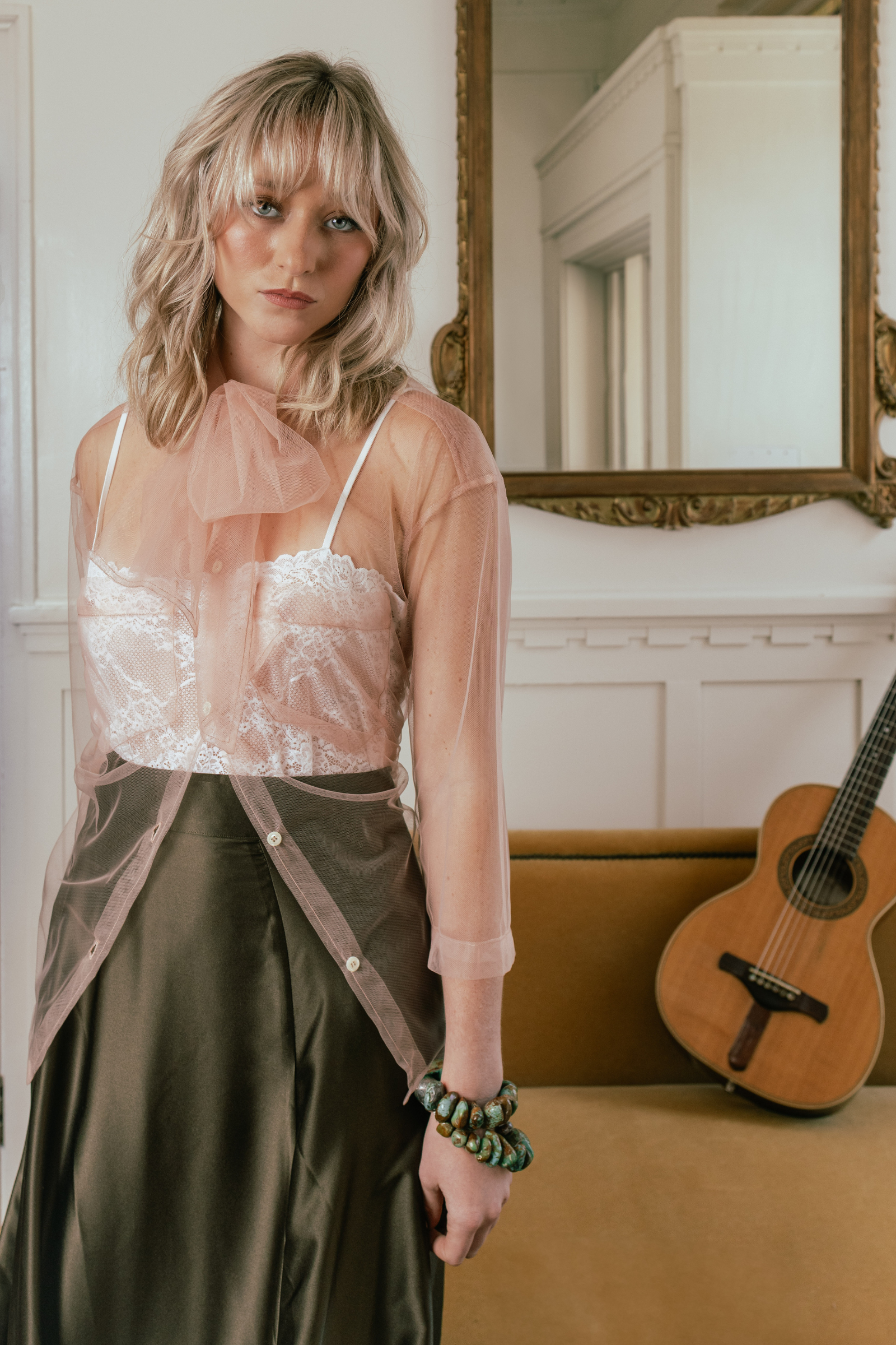 Dear Polly Blush Pink Tulle Blouse