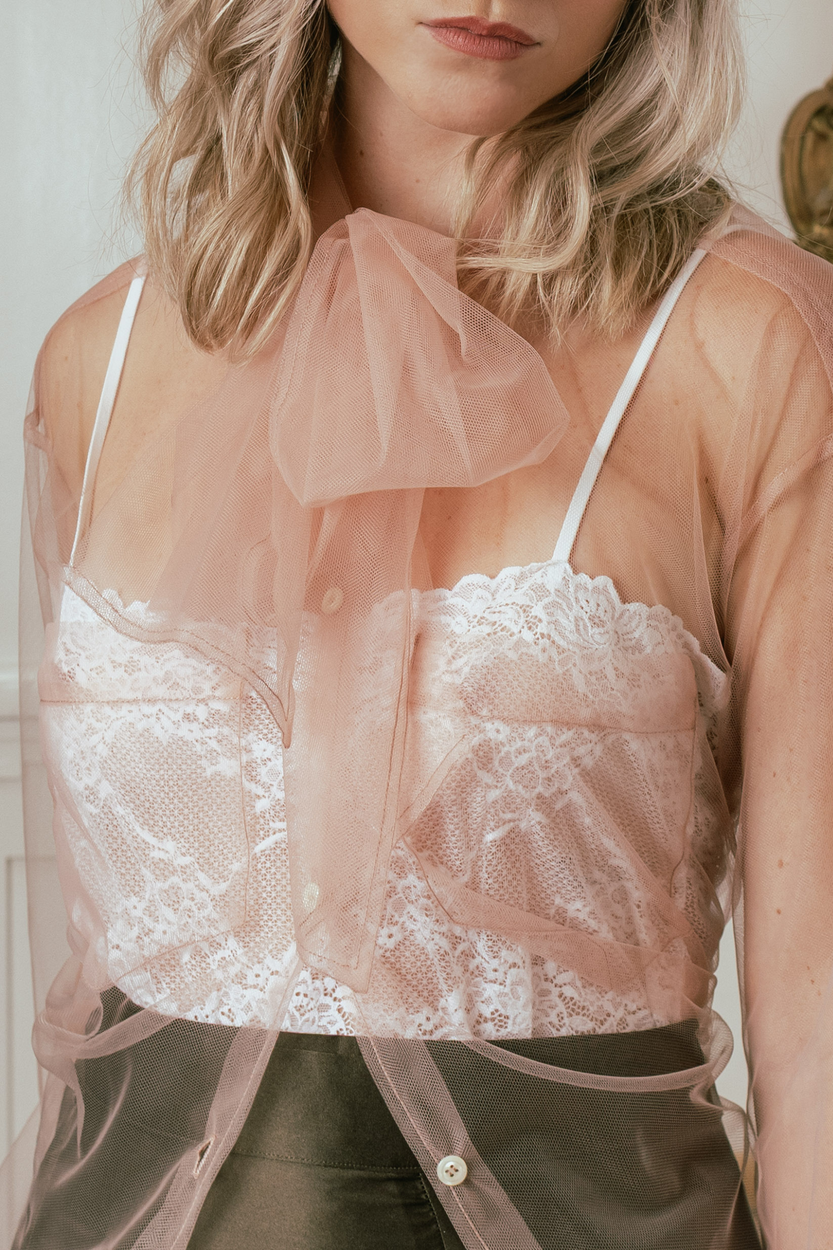 Dear Polly Blush Pink Tulle Blouse
