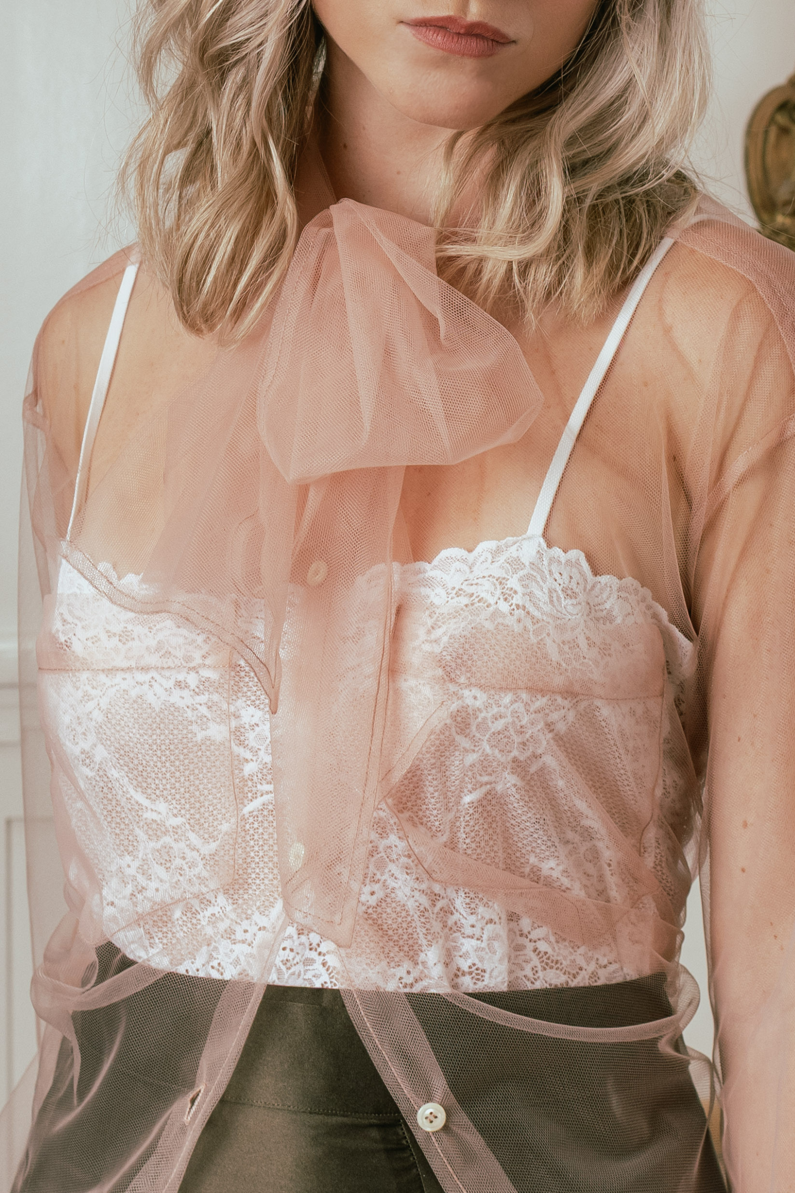 Dear Polly Blush Pink Tulle Blouse