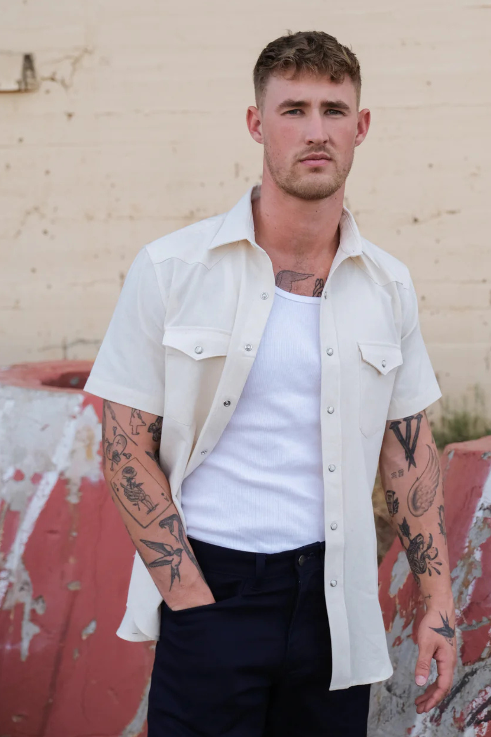 Bone Ecru Denim Western Shirt