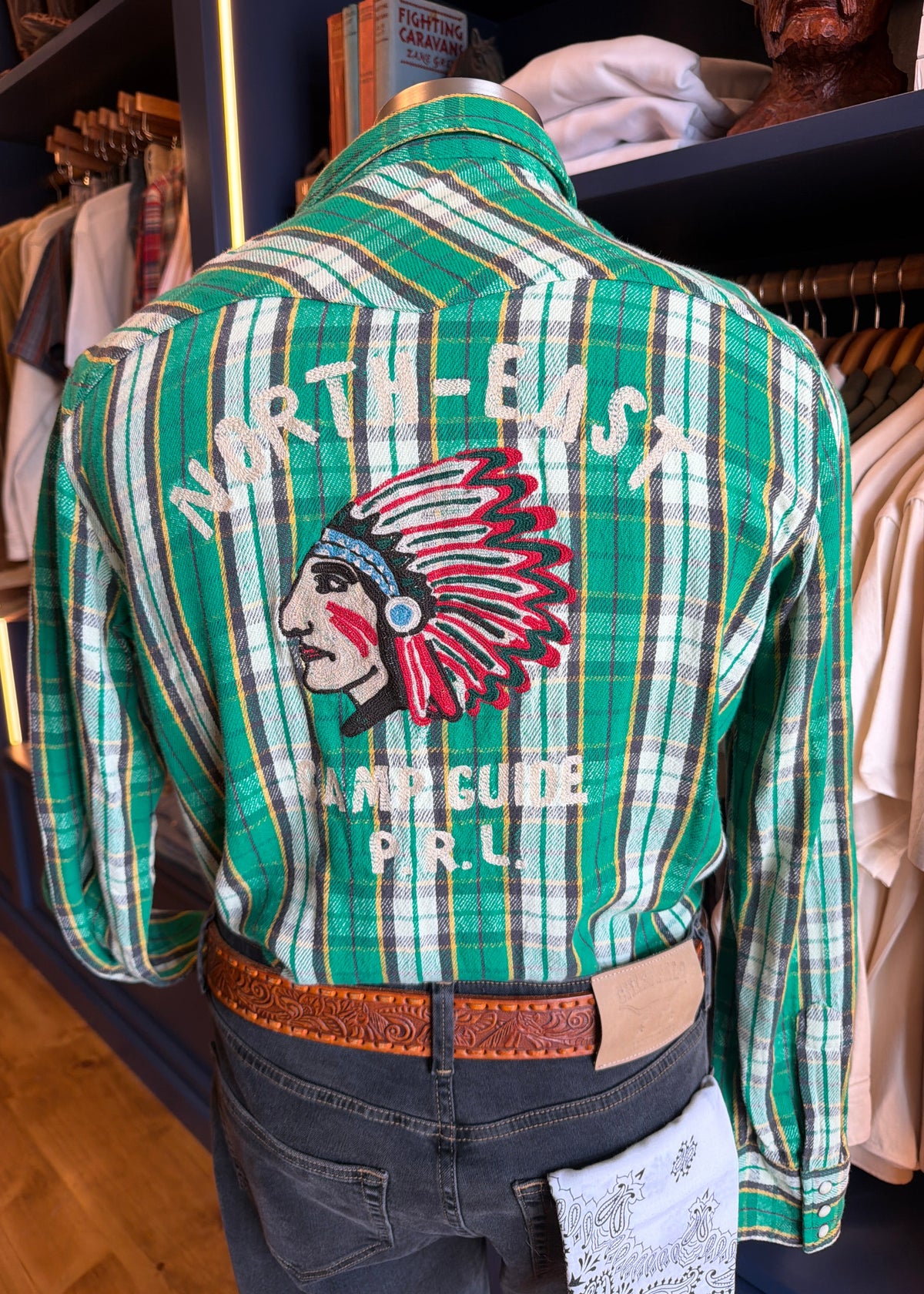 Vintage Polo Ralph Lauren North-East Camp green plaid western shirt with embroidered back graphic 