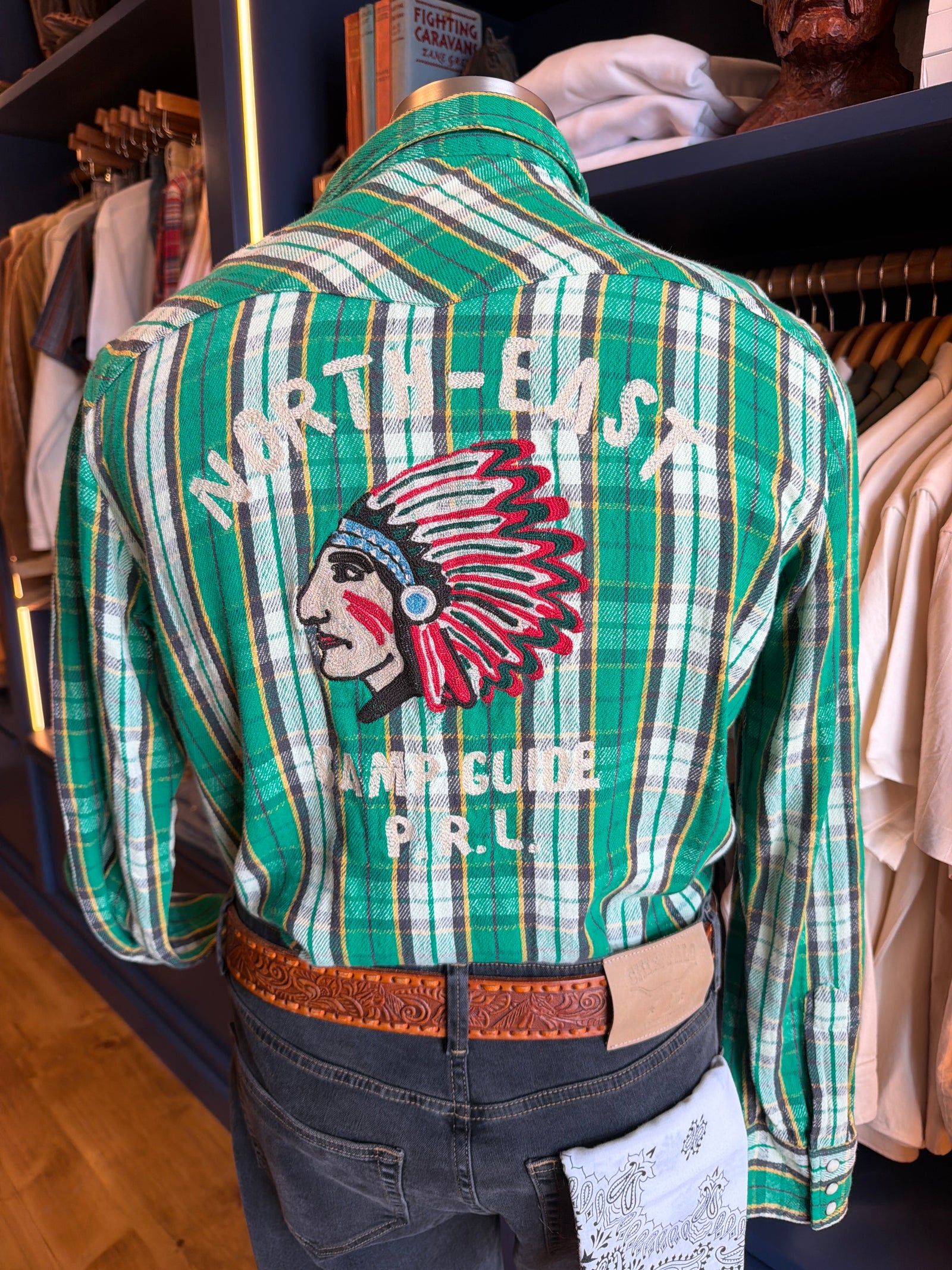 Vintage Polo Ralph Lauren North-East Camp green plaid western shirt with embroidered back graphic 