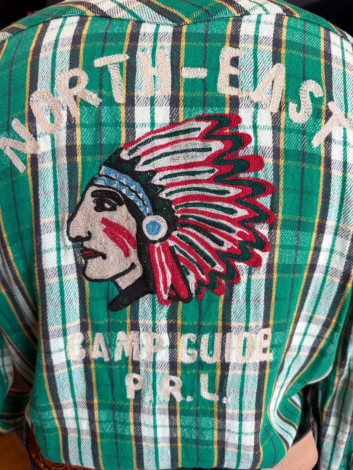 Vintage Polo Ralph Lauren North-East Camp Guide green plaid Western shirt with large embroidered back grahic 