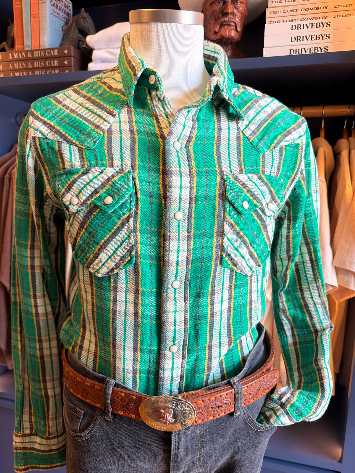 Vintage Polo Ralph Lauren North-East Camp Guide green plaid Western flannel shirt with large back graphic